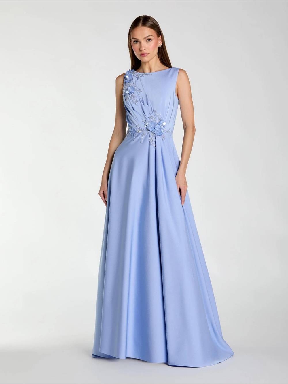Mac Duggal 20365 Blue Floral Applique Sleeveless A Line Gown Size 10 NWT
